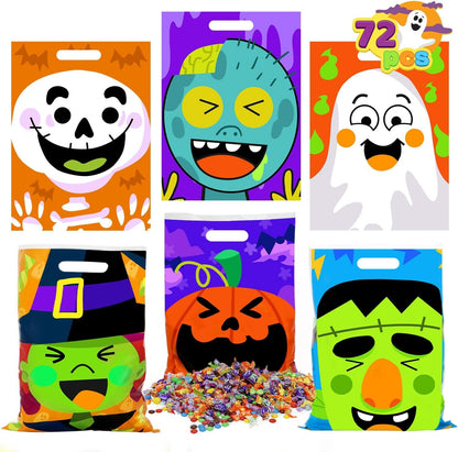 JOYIN 72 Pcs Halloween Treat Bags with 6 Designed Characters, Halloween Plastic Goodie Bags, Halloween Candy Bags, Halloween Trick or Treat Bags for Halloween Snacks Stuffers Party Favor Supplies Multi-Item Party Favor Packs Party Favors Party Supplies Toys & Games