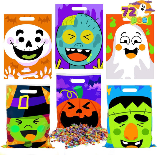 JOYIN 72 Pcs Halloween Treat Bags with 6 Designed Characters, Halloween Plastic Goodie Bags, Halloween Candy Bags, Halloween Trick or Treat Bags for Halloween Snacks Stuffers Party Favor Supplies Multi-Item Party Favor Packs Party Favors Party Supplies Toys & Games