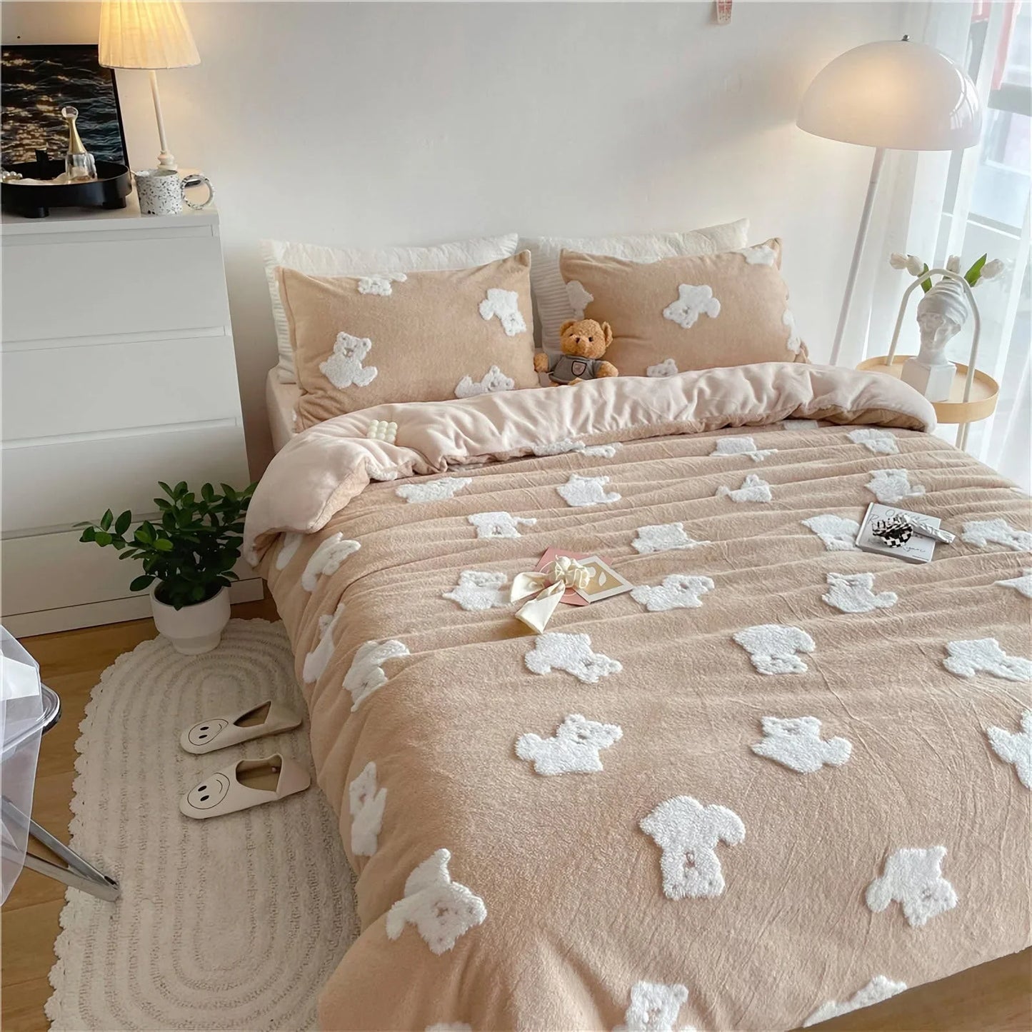 Plush Teddy Bear Flannel Fleece Bedding Set