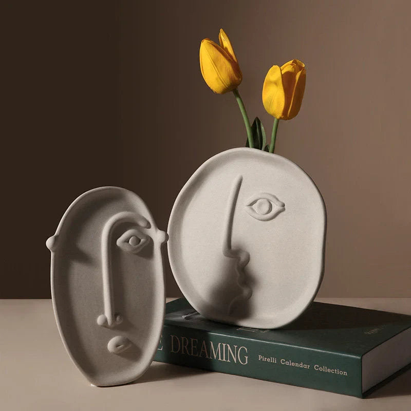 Matte Abstract Face Ceramic Vase