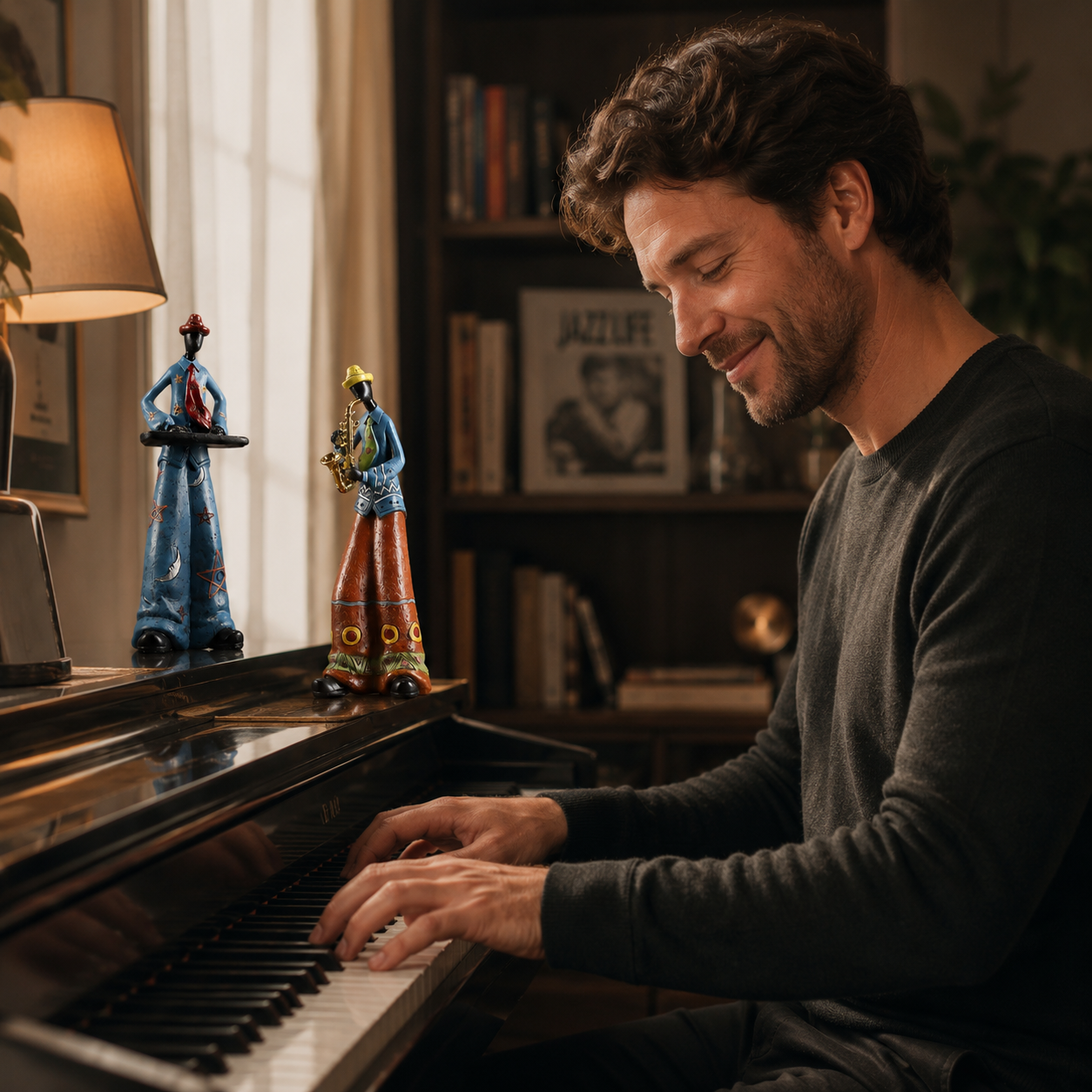 Retro Bookshelf Band Figurines - Cute Cartoon Home Decor Gifts artistic home accessories Figurine guitarist figurine Home decor music lover gift Sculpture