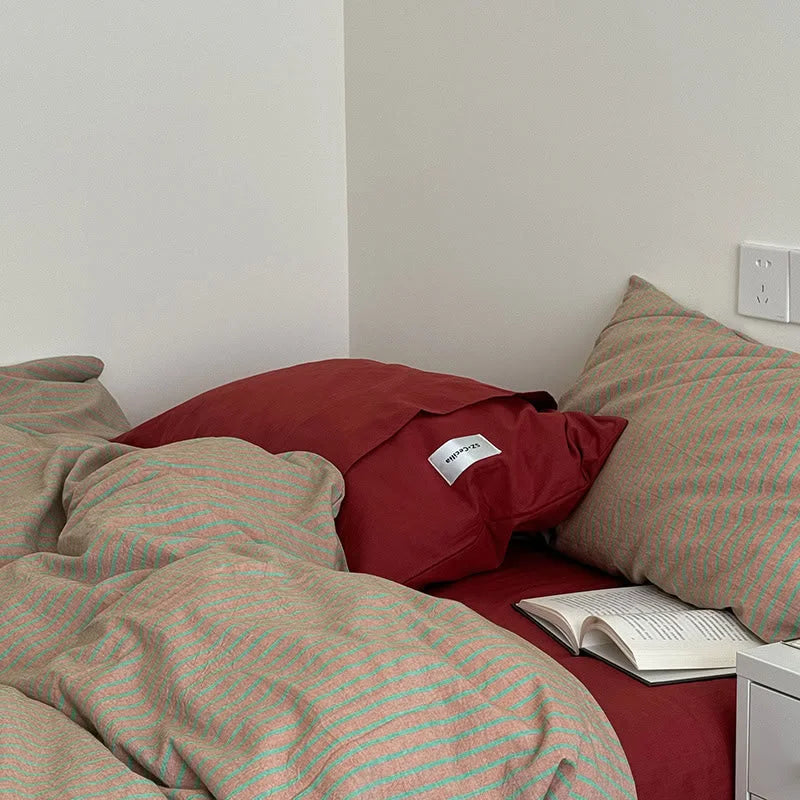 Soft Pinstripe Washed Cotton Bedding Set