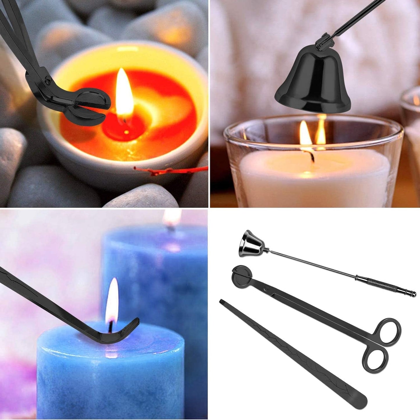 3 in 1 Candle Accessories Set, Candle Wick Trimmer, Candle Snuffer, Candle Wick Dipper, Candle Wick Cutter Tools Set OPP Bag for Lovers Candles, Family, Party (Black New Package) Accessories Candles & Holders Candlesnuffers Home & Kitchen Home Décor Products