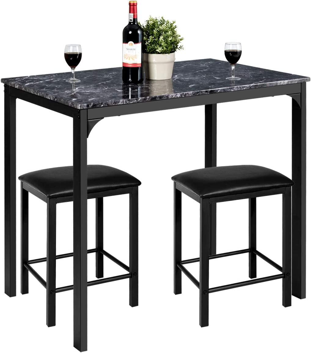 Giantex 3 Pcs Dining Table and Chairs Set with Faux Marble Tabletop 2 Chairs Contemporary Dining Table Set for Home or Hotel Dining Room, Kitchen or Bar (Beige & Black) Dining Room Furniture Furniture Home & Kitchen Table & Chair Sets