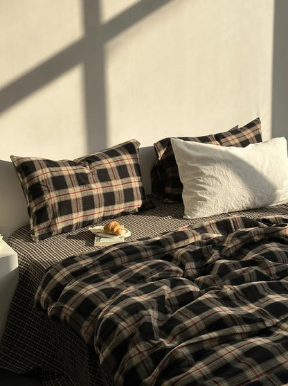 Textured Tartan Plaid & Gingham Washed Cotton Bedding Set