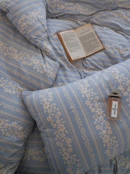 Soft Floral Stripe Washed Cotton Bedding Set