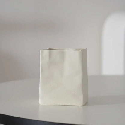 Textured Crumpled Paper Bag Ceramic Desktop Organizer