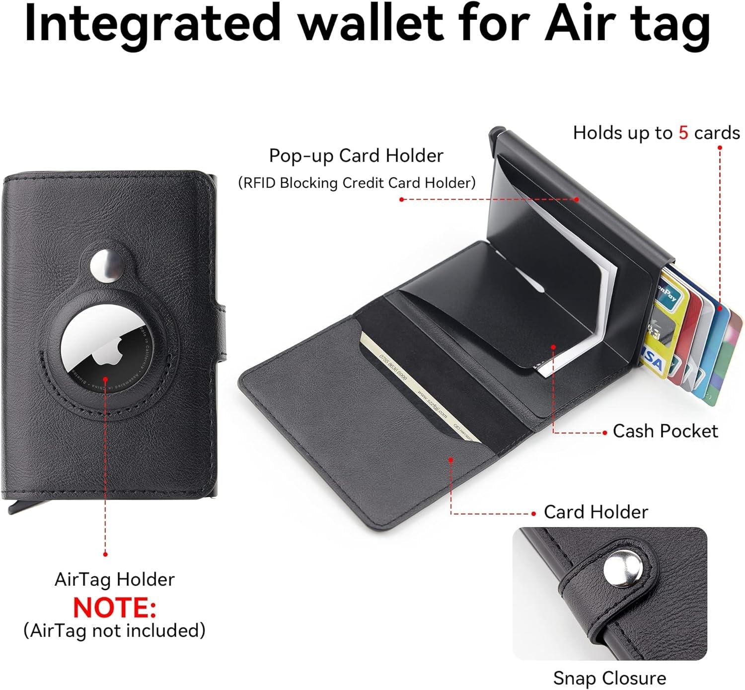 CITYWAY Airtag Wallet, Wallet for Men Compatible with Airtag, Leather Slim Air Tag Wallet with Money Clip, RFID Blocking Credit Card Holder, Integrated Airtag Wallet Case for Men'S Gift (Black) Accessories Card Cases & Money Organizers Clothing Men Shoes & Jewelry Wallets