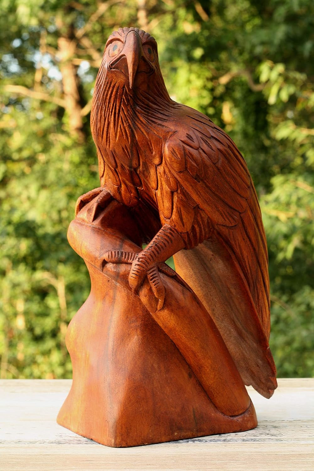 G6 Collection 12" Large Solid Wooden Handmade American Eagle Statue Handcrafted Figurine Sculpture Art Hand Carved Rustic Lodge Outdoor Decorative Home Decor Us Accent Decoration Eagle Statue Home & Kitchen Home Décor Accents Home Décor Products Sculptures Statues