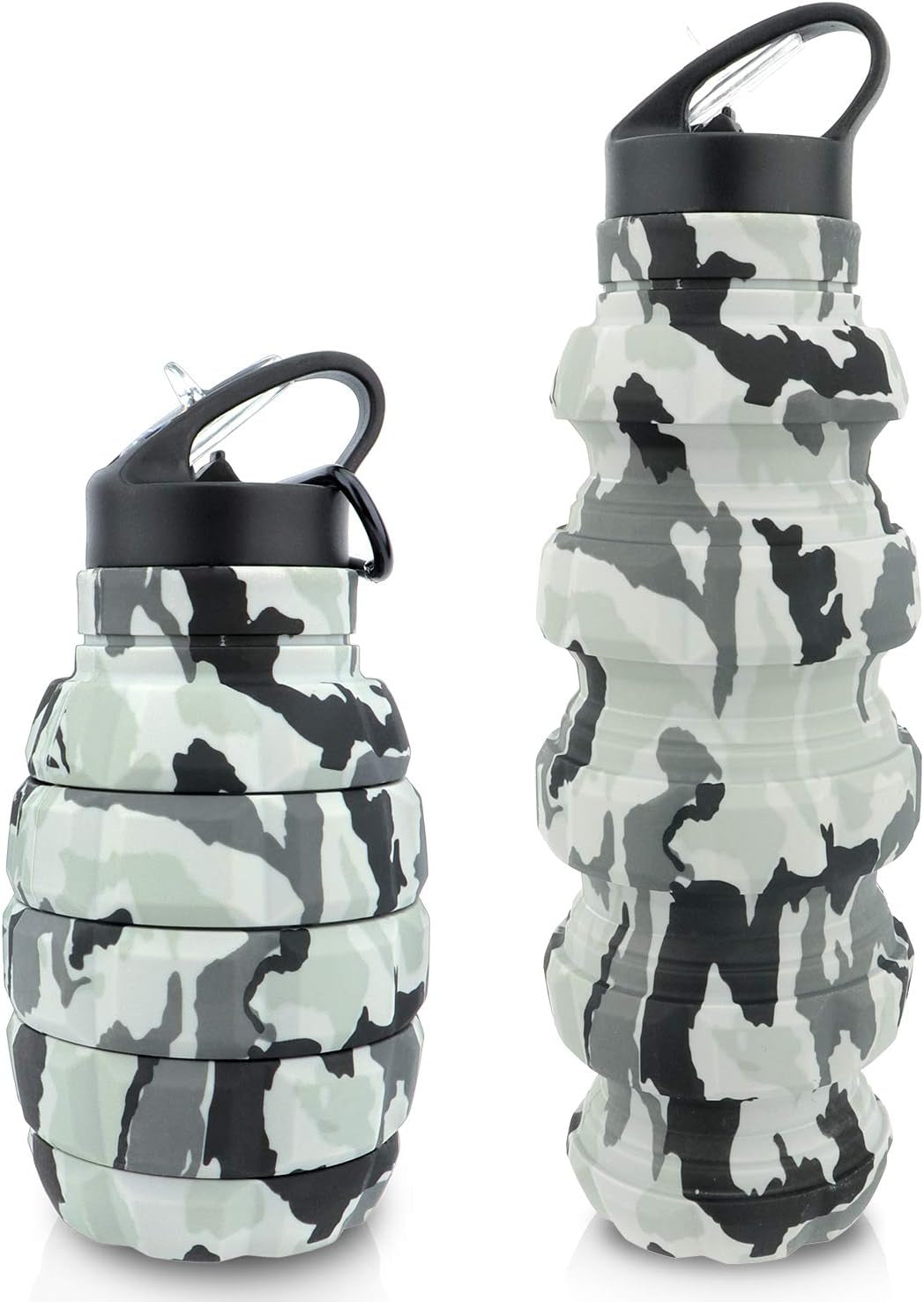 Collapsible Travel Water Bottle18Oz, Reuseable Silicone Foldable Water Bottles for Gym Camping Hiking, Portable Leak Proof Sports Water Bottle with Carabiner (Dark Gray Camouflage Cup) Sports & Outdoor Recreation Accessories Sports & Outdoors Sports Water Bottles