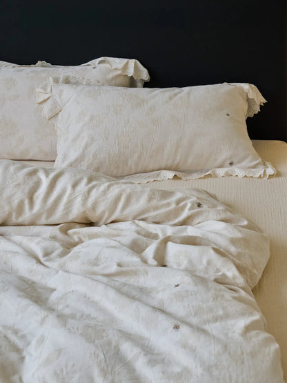 Ruffle Lace Jacquard Floral Linen Bedding Set