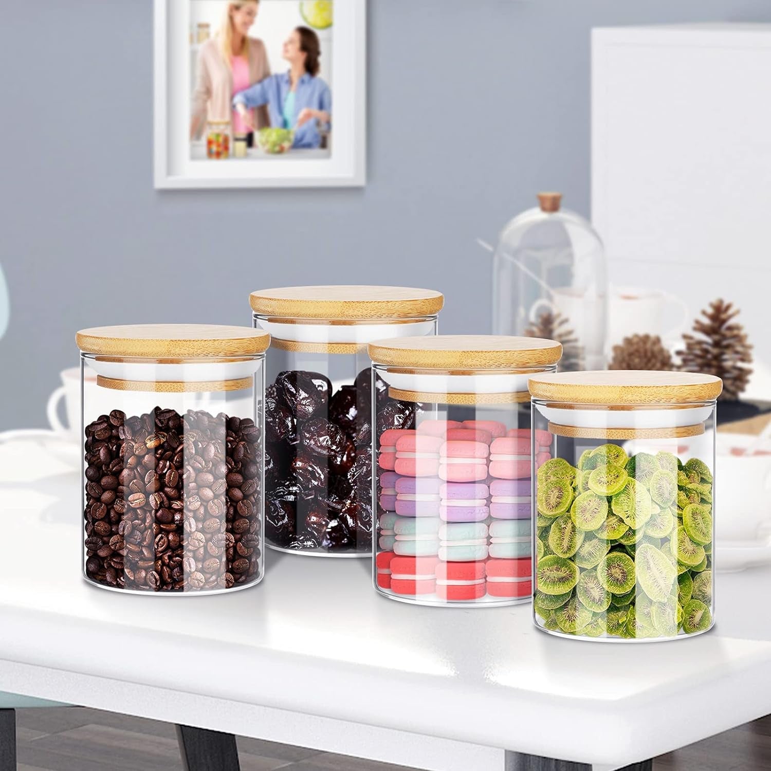 16Oz Glass Jars for Food Storage, Airtight Food Containers with Bamboo Wooden Lids Kitchen Canisters for Sugar,Candy, Cookie, Rice and Spice Jar(Set of 6) Food Jars & Canisters Food Storage Home & Kitchen Kitchen & Dining Storage & Organization