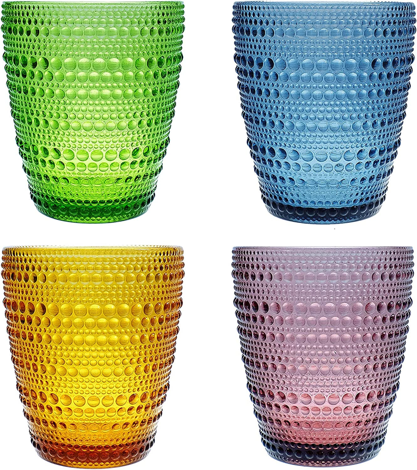 Colored Drinking Glasses,Water Glasses, Set of 4,10 OZ Vintage Glass Cups,Juice Glasses,Heavy Glassware,Kitchen Glasses,Lead–Free,Dishwasher Safe Dining & Entertaining Glassware & Drinkware Home & Kitchen Kitchen & Dining Mixed Drinkware Sets