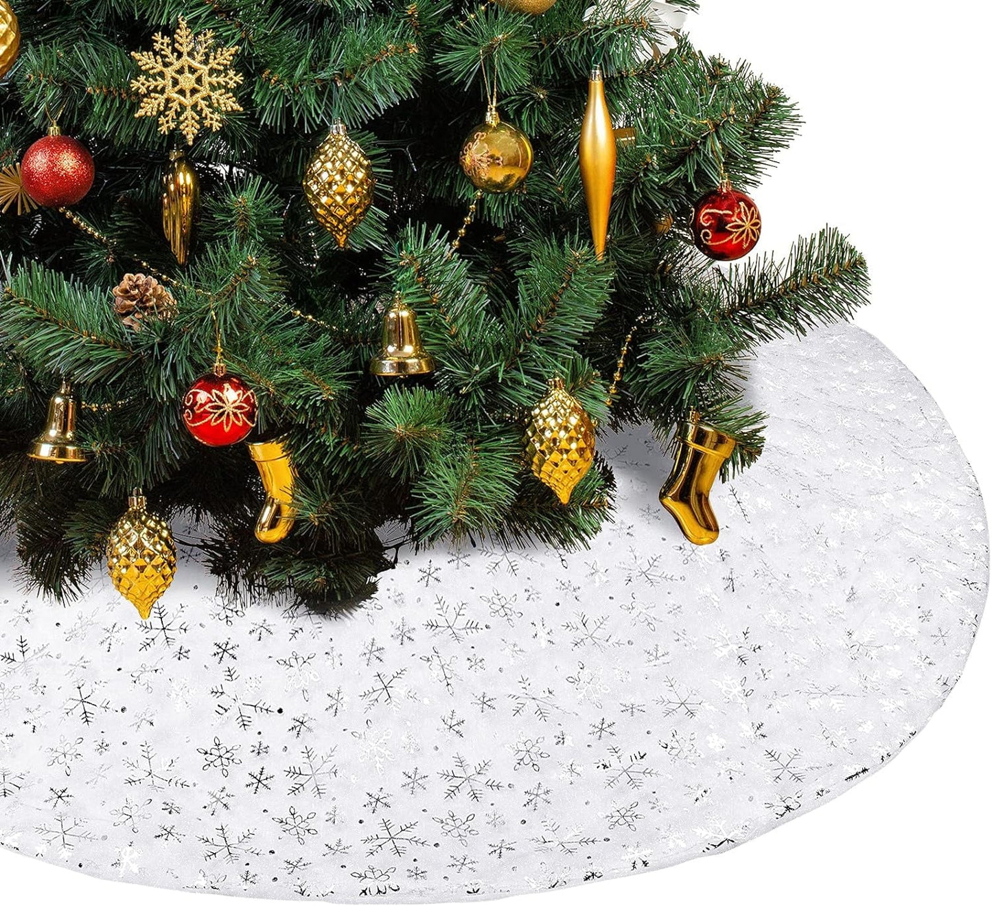 Christmas Sequin Tree Skirt Ruffle Sequin Trees Skirt Soft Snowflakes Tree Skirt Organza Xmas Tree Skirt Rustic round Tree Skirt for Christmas Holiday Party Decoration, 48 Inch Home & Kitchen Seasonal Décor Tree Skirts