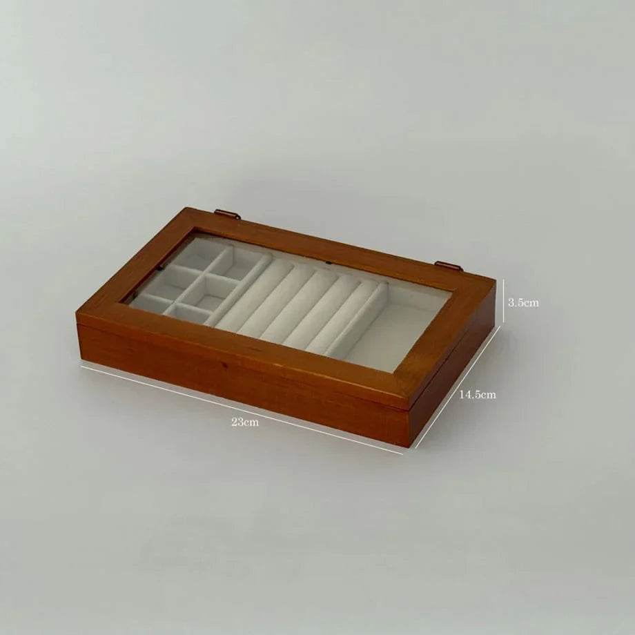 Polished Wood Jewelry Organizer with Glass Lid