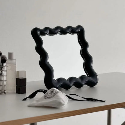 Glossy Wavy Frame Melamine Desktop Mirror
