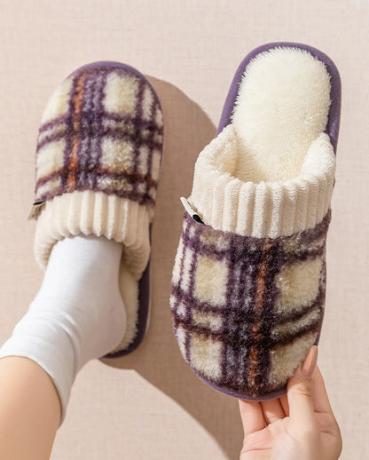 Plush Tartan Plaid Sherpa House Slippers