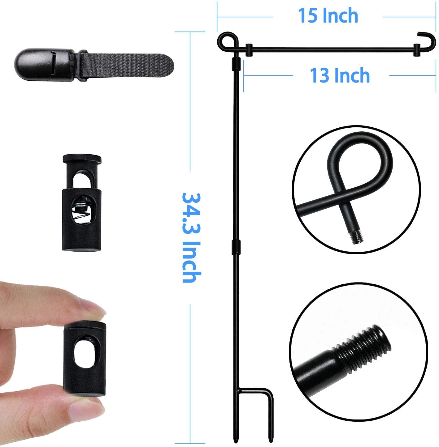 HOOSUN Garden Flag Stand, Premium Garden Flag Pole Holder Metal Powder-Coated Weather-Proof Paint with One Tiger Clip and Two Spring Stoppers without Flag Flagpole Hardware Lawn & Garden Outdoor Décor Patio