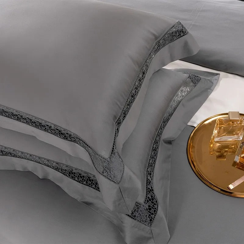 Elysium Grey Lace Luxury Egyptian Cotton Bedding Set