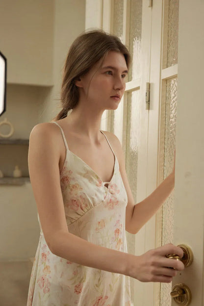 Silky Vintage Floral Cotton Sateen Slip Dress