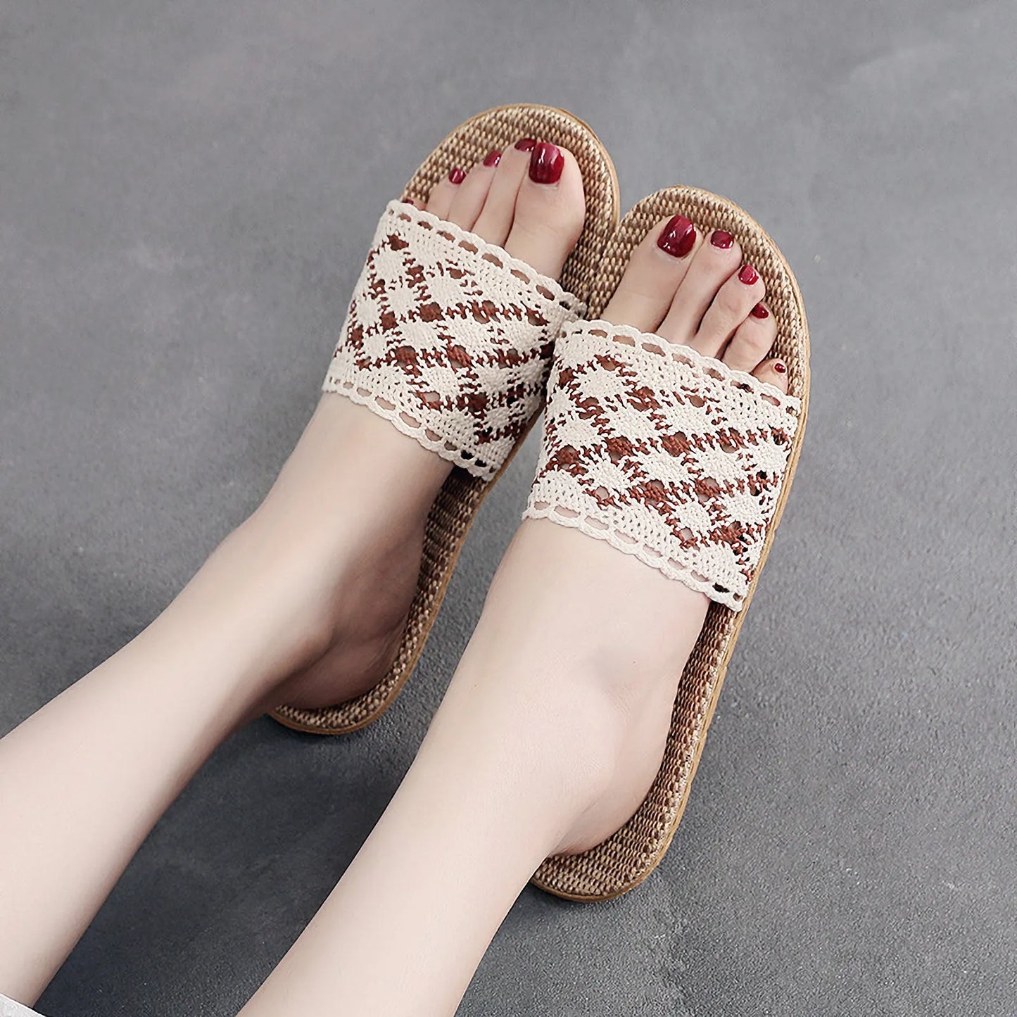 Breathable Crochet Lace Linen House Slippers