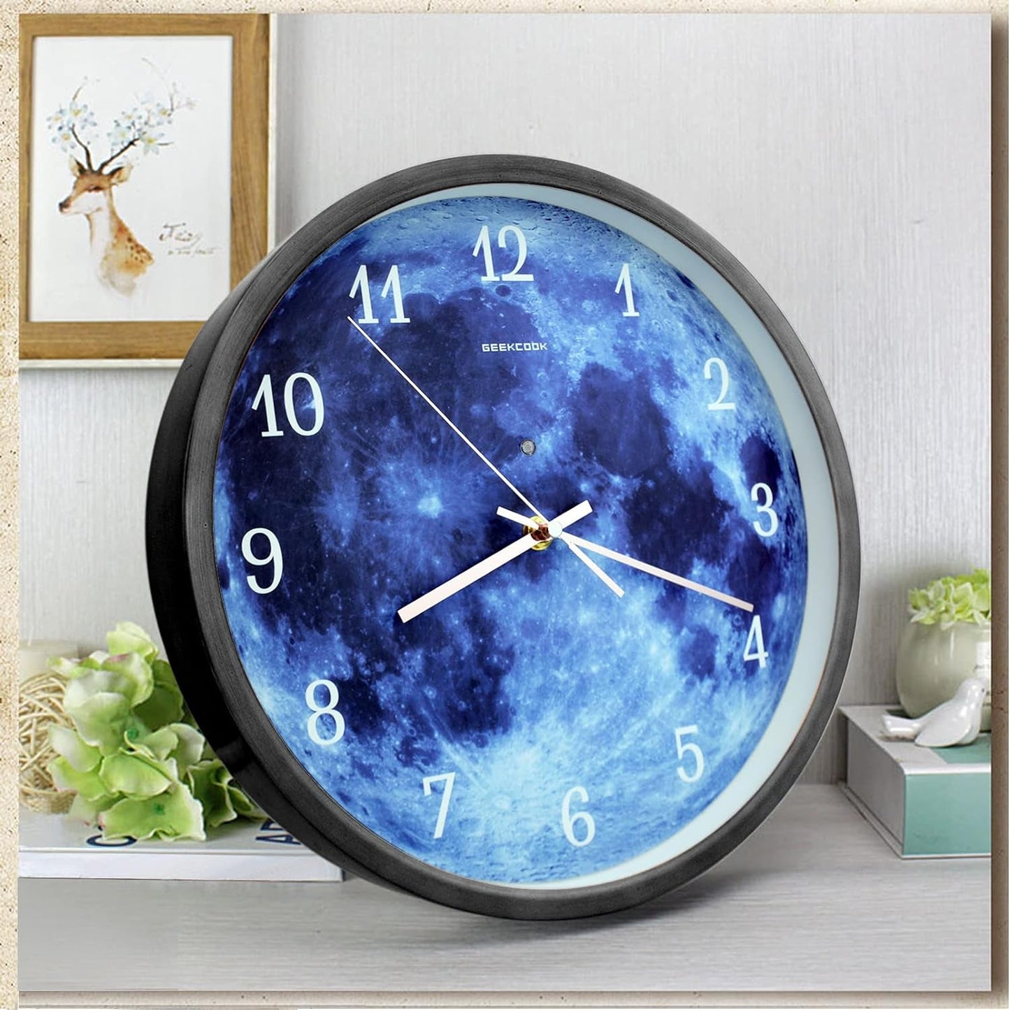 E'LIXEFE 12-Inch Night Light Wall Clock, Moon-Style Silent Wall Clock, Living Room Study Kitchen Led Lights (Black) Clocks Home & Kitchen Home Décor Products Wall Clocks