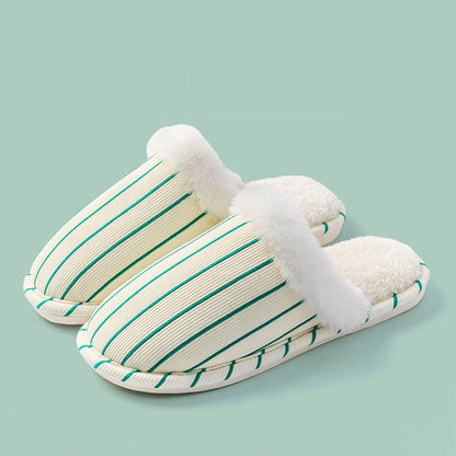 Plush Corduroy Striped Cotton House Slippers