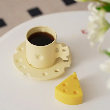 Whimsical Cheese Ceramic Mug & Saucer Set