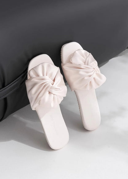 Silky Ruched Bow Cotton Sateen House Slippers