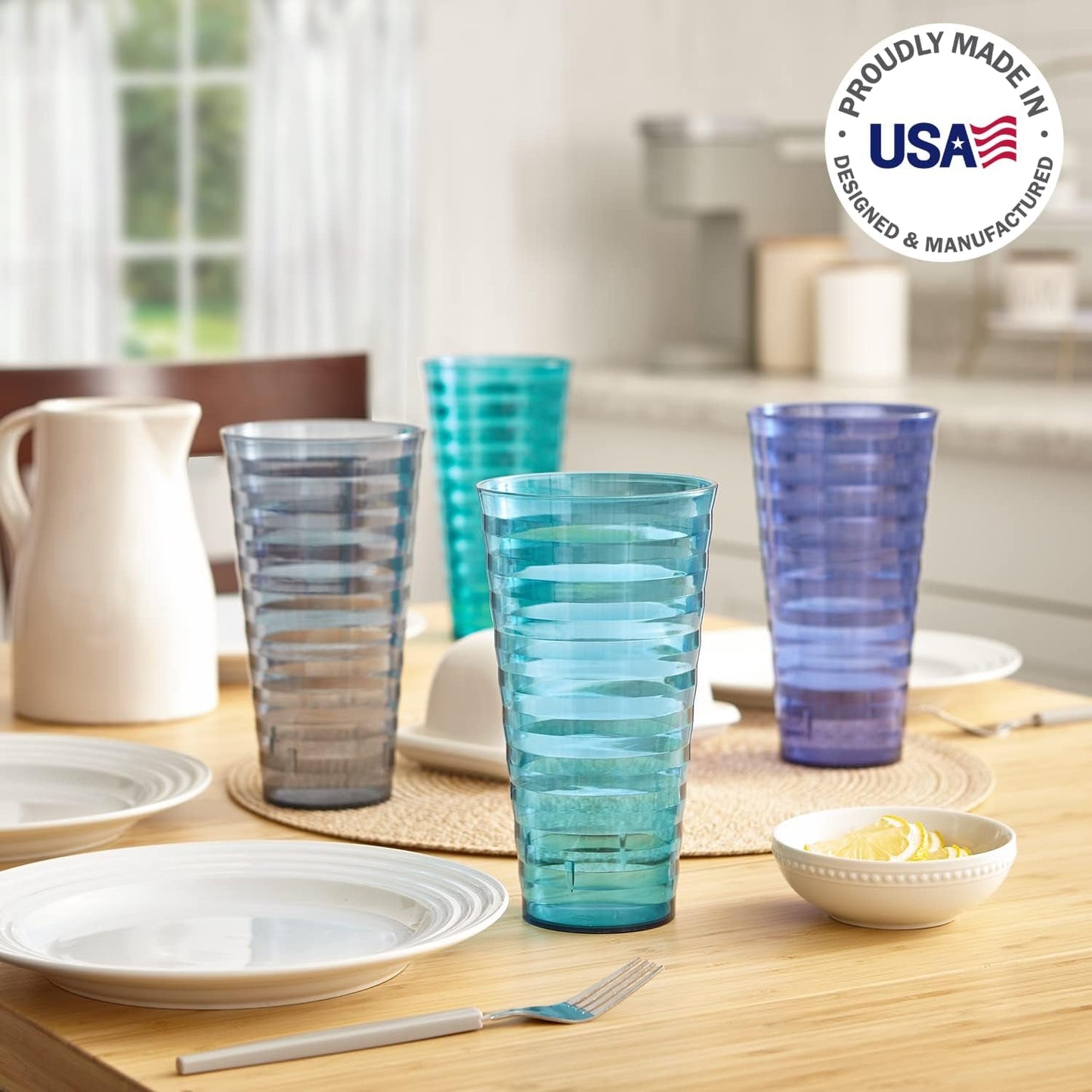 US Acrylic Splash 28 Ounce Plastic Stackable Iced Tea Tumblers in 4 Coastal Colors | Value Set of 12 Drinking Cups | Reusable, Bpa-Free, Made in the USA, Top-Rack Dishwasher Safe Dining & Entertaining Glassware & Drinkware Home & Kitchen Kitchen & Dining Tumblers & Water Glasses