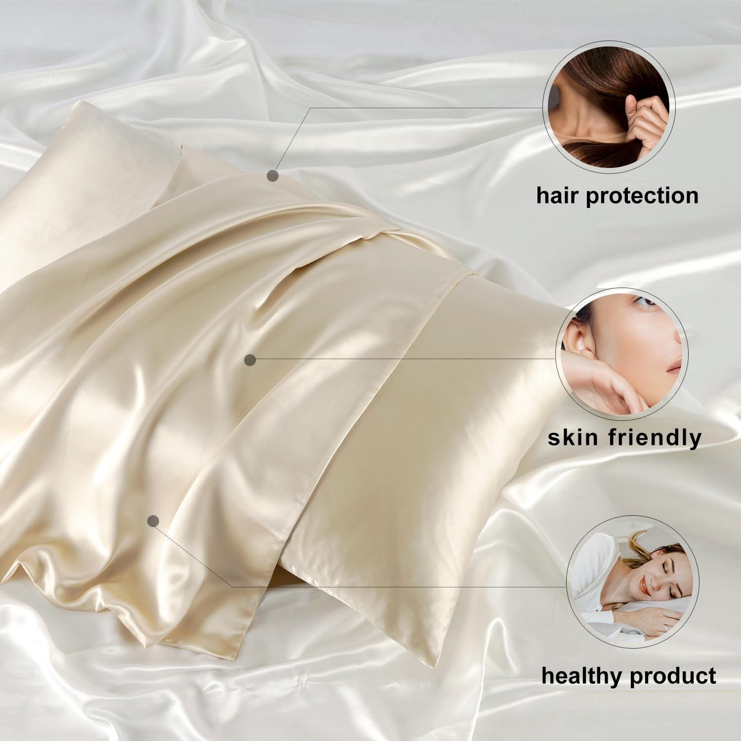 ZIMASILK 100% Pure Mulberry Silk Pillowcase for Hair and Skin Health,Soft and Smooth,Both Sides Premium Grade 6A Silk,600 Thread Count,With Hidden Zipper,1Pc(Standard 20''X26'',Beige) Bedding Home & Kitchen Pillowcases Sheets & Pillowcases