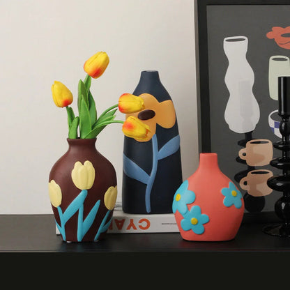 Matte Pop Art Floral Ceramic Vase
