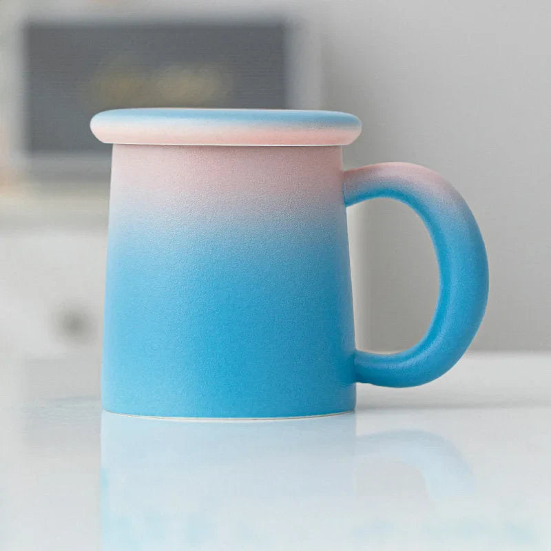 Frosted Ombre Ceramic Mug with Lid