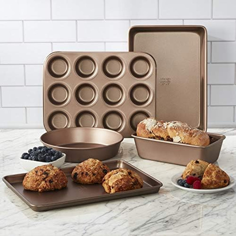 Chicago Metallic Elite 5 Piece Bakeware Set, Rose Bronze Bakeware Bakeware Sets Home & Kitchen Kitchen & Dining