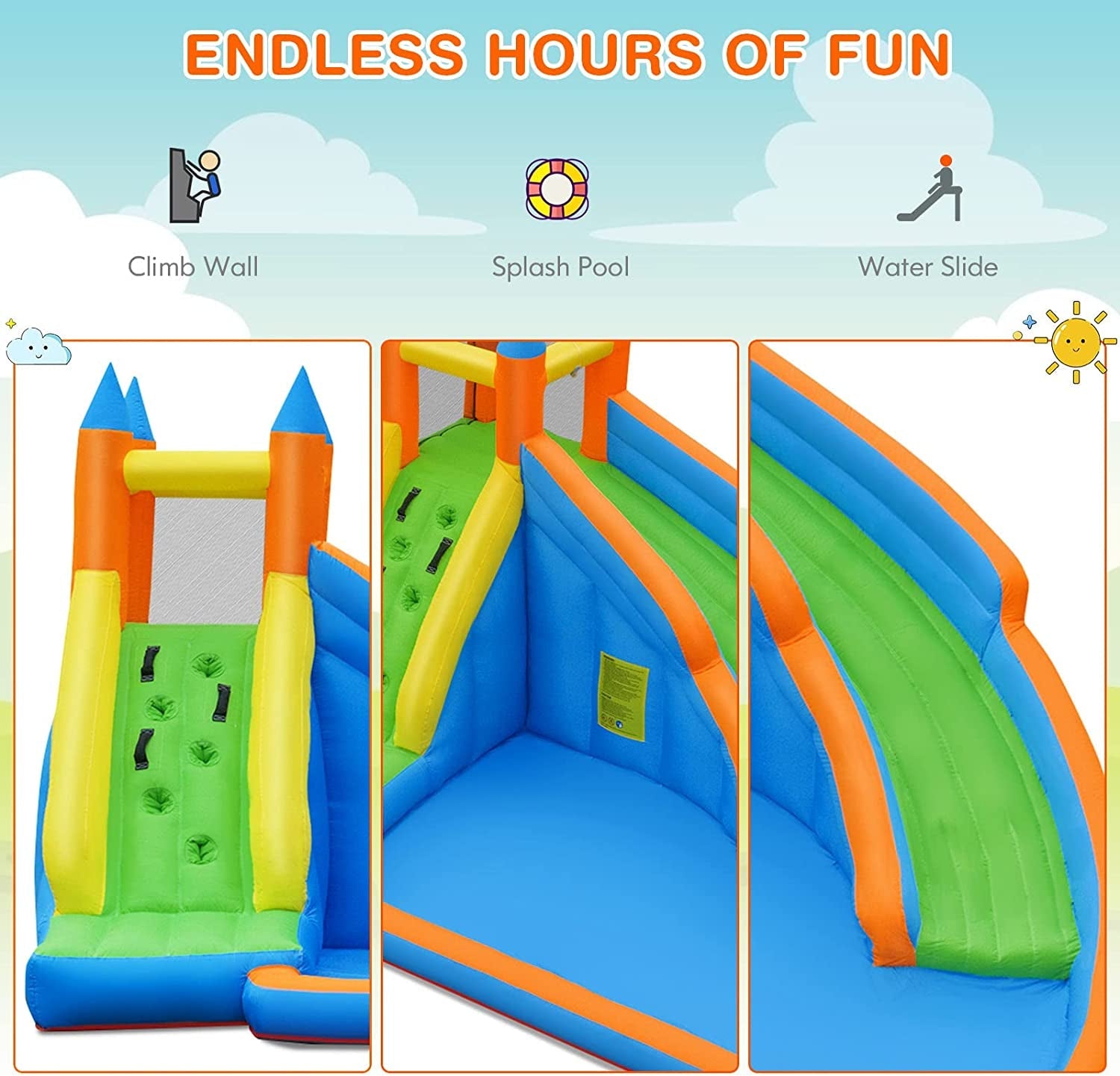 Costzon Inflatable Water Slide, Giant Bouncy Waterslide Park for Kids Backyard Outdoor Fun with Climbing Wall, Splash Pool, Blow up Water Slides Inflatables for Kids and Adults Party Gift Inflatable Water Slides Pool Toys Pools & Water Toys Sports & Outdoor Play Toys & Games