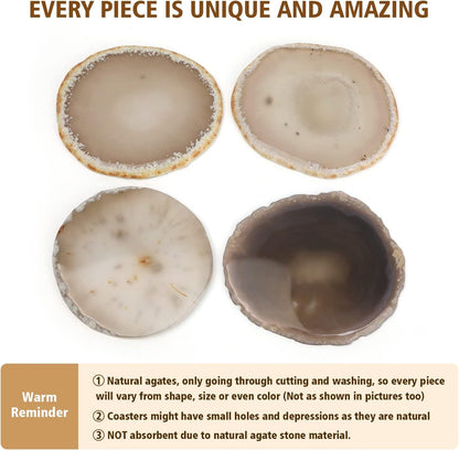 Natural Agate Coasters for Drinks Set of 4, 3.5-4” Stone Coaster for Coffee Table, Unique Geode Bar Coasters for New Home Housewarming Birthday Gift Bar Tools Bar Tools & Drinkware Coasters Dining & Entertaining Home & Kitchen Kitchen & Dining