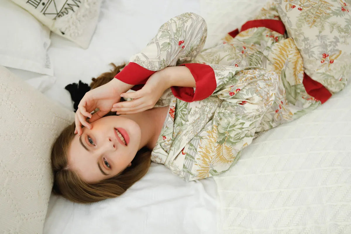 Silky Festive Berry Botanical Cotton Sateen Pajama Set