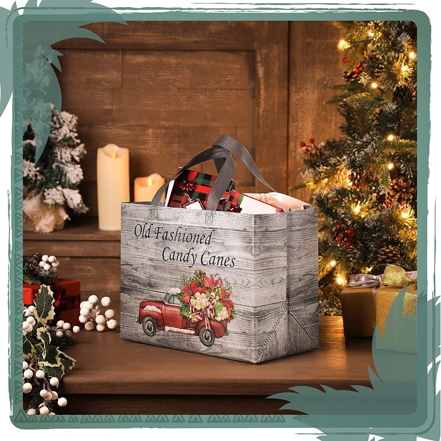 12 Pcs Rustic Christmas Tote Bags with Handles, Reusable Gift Bags Grocery Shopping Totes for Xmas Winter Gift Holiday Wrap Bags Party Supplies, 12.8 X 9.8 X 6.7 Inch Home & Kitchen Kitchen & Dining Luggage & Bags Reusable Grocery Bags Shopping Totes Storage & Organization Travel & To-Go Food Containers