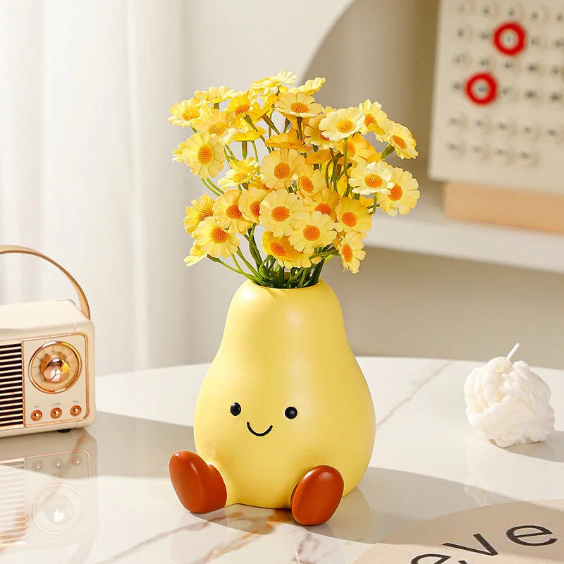 Cheerful Smiley Face Ceramic Pear Vase