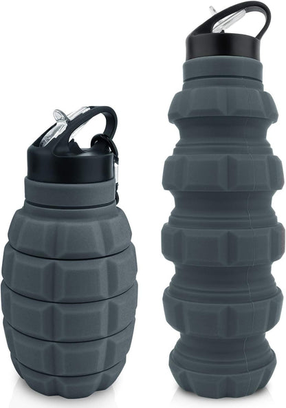 Collapsible Travel Water Bottle18Oz, Reuseable Silicone Foldable Water Bottles for Gym Camping Hiking, Portable Leak Proof Sports Water Bottle with Carabiner (Dark Gray Camouflage Cup) Sports & Outdoor Recreation Accessories Sports & Outdoors Sports Water Bottles