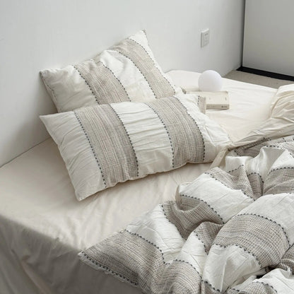 Textured Woven Stripe Washed Cotton Bedding Set