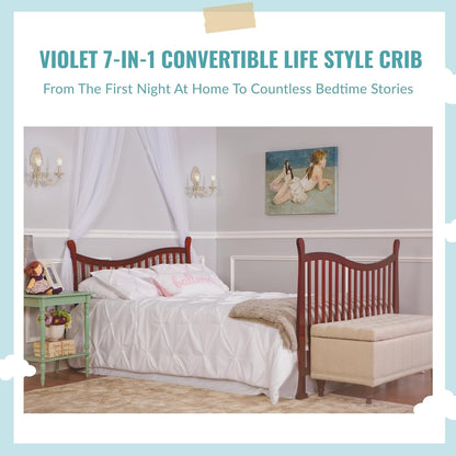 Violet 7-In-1 Convertible Life Style Crib in Cherry, Greenguard Gold Certified, 4 Mattress Height Settings, Made of Sustainable New Zealand Pinewood Baby Products Cribs Furniture Infant & Toddler Beds Nursery