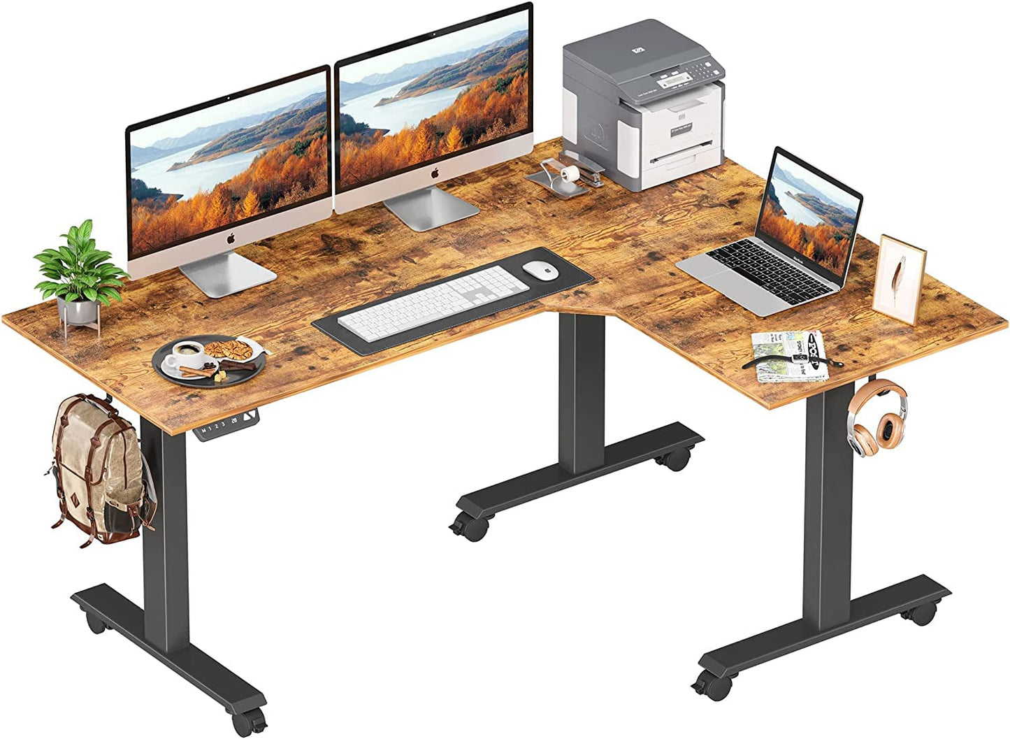 FEZIBO Triple Motor 63" L Shaped Standing Desk with 3 Drawers, Electric Standing Gaming Desk Adjustable Height, Corner Stand up Desk with Splice Board, White Frame/White Top Furniture Home & Kitchen Home Office Desks Home Office Furniture