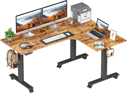 FEZIBO Triple Motor 63" L Shaped Standing Desk with 3 Drawers, Electric Standing Gaming Desk Adjustable Height, Corner Stand up Desk with Splice Board, White Frame/White Top Furniture Home & Kitchen Home Office Desks Home Office Furniture