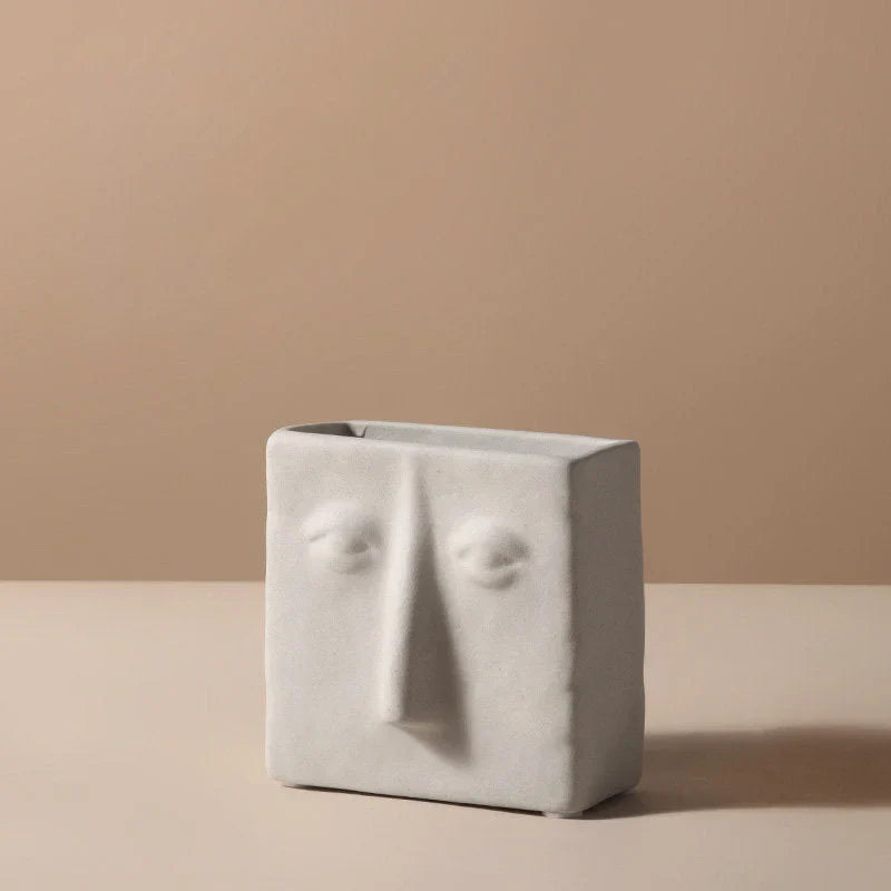 Matte Abstract Face Ceramic Vase