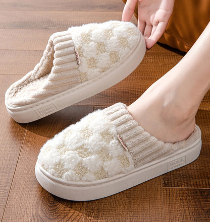 Fuzzy Checkered Plush Fleece House Slippers