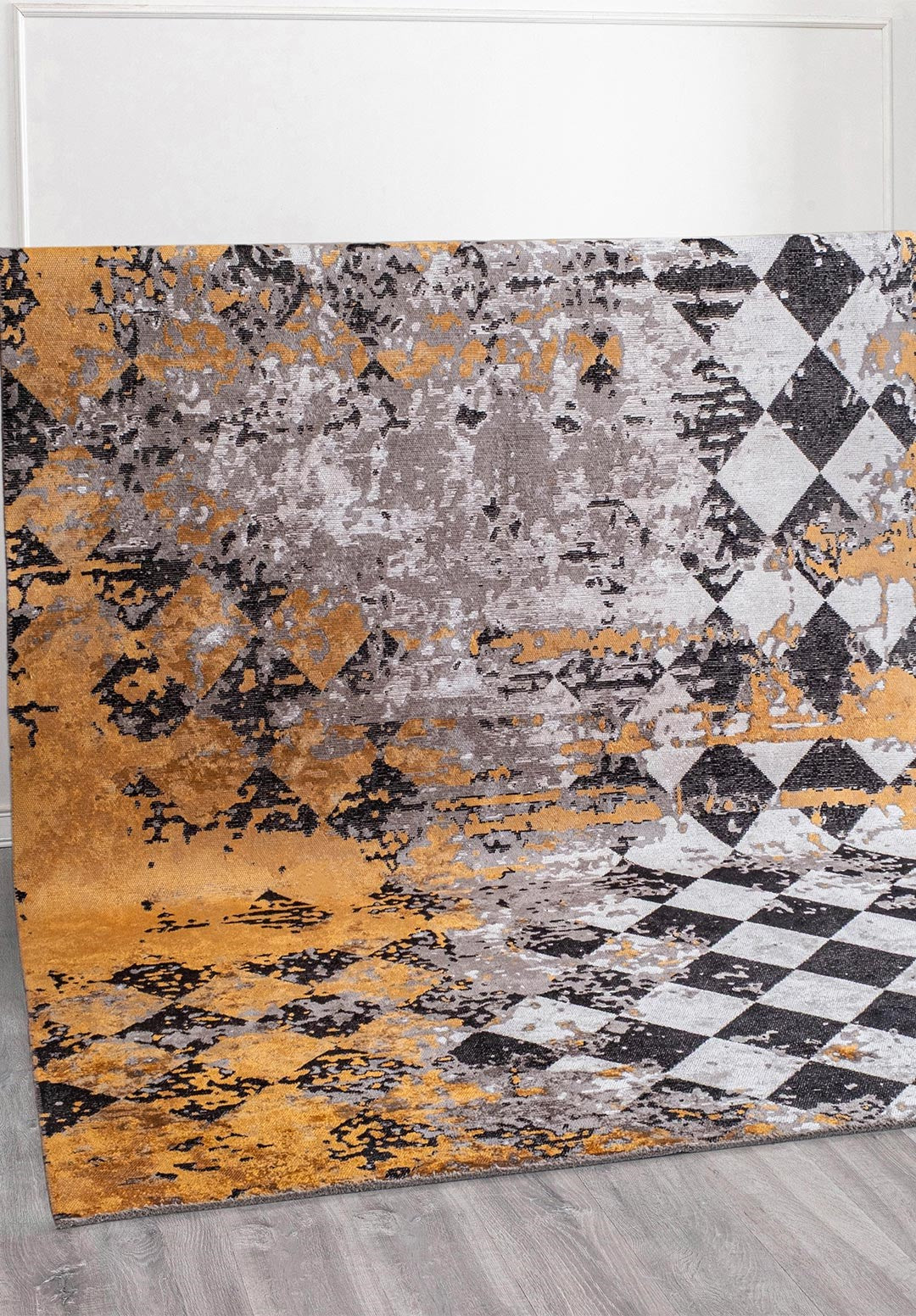Harlequin Dark Grey - Mustard Rug