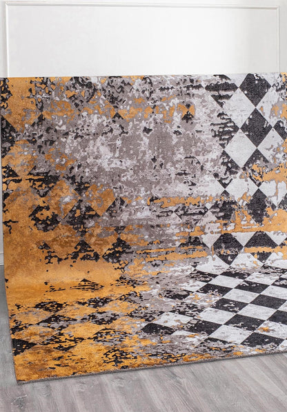 Harlequin Dark Grey - Mustard Rug
