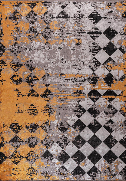 Harlequin Dark Grey - Mustard Rug