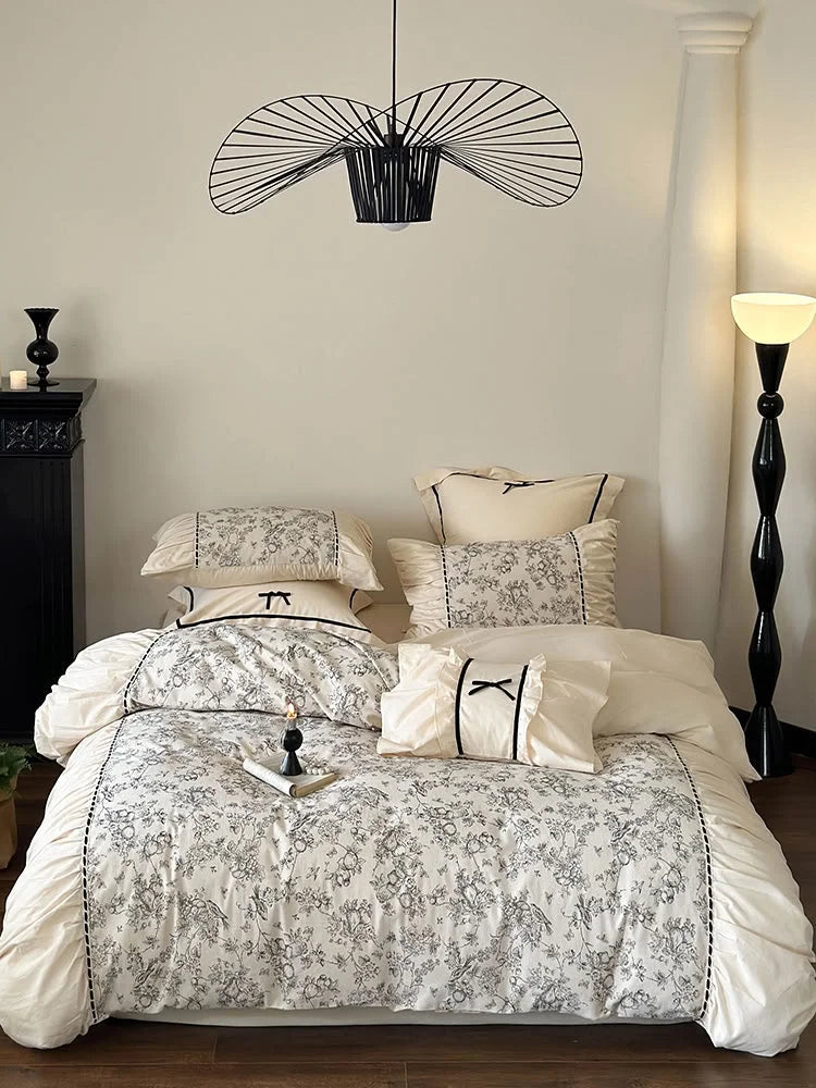 Ruffled Botanical Toile Washed Cotton Bedding Set